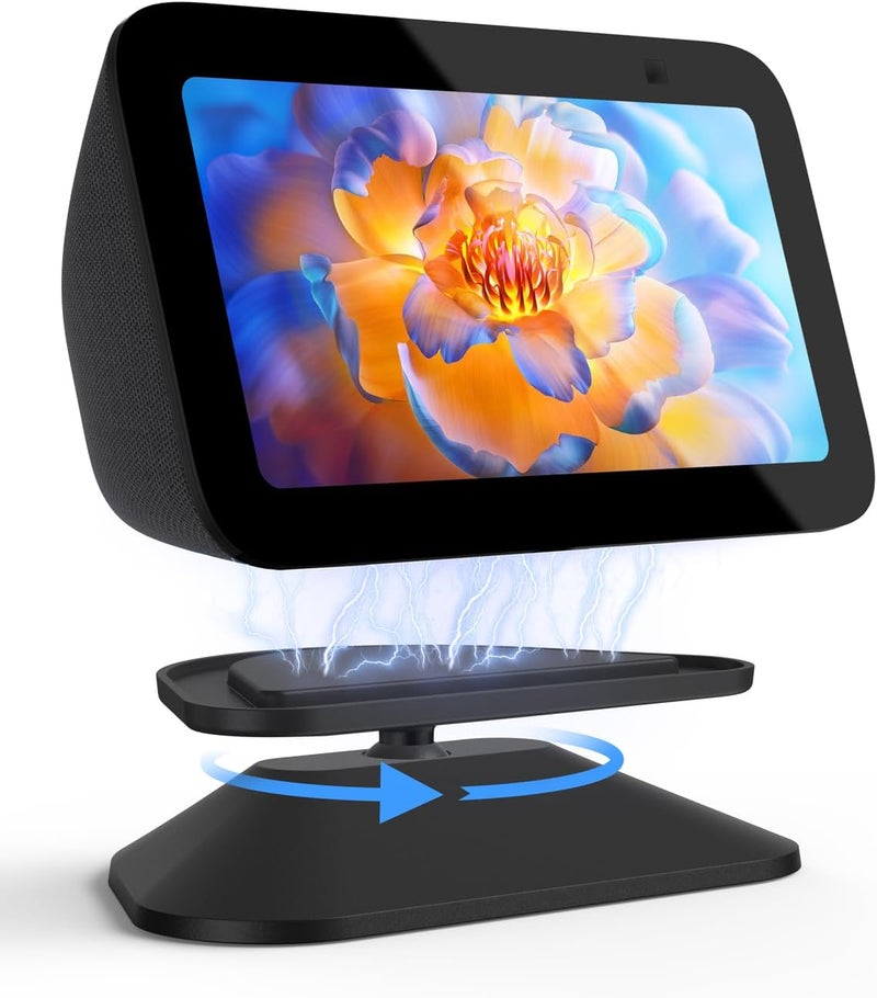 Maxonar Stand for Echo Show 5 (3rd Gen), Adjustable Tilt Swivel Stand Anti-Slip Base Strong Magnetic Compatible with 2023 Release Show 5 Smart Display & Mobile Phone 12/13/14 with Magnetic Case- Black - Image 1